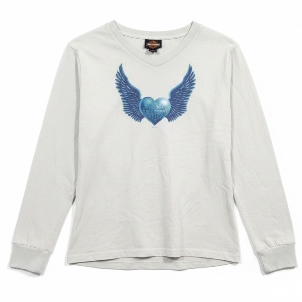 VTG 1998 Harley Davidson Heart Wings Long Sleeve‎ Shirt Dick Farmer's Florida Sm